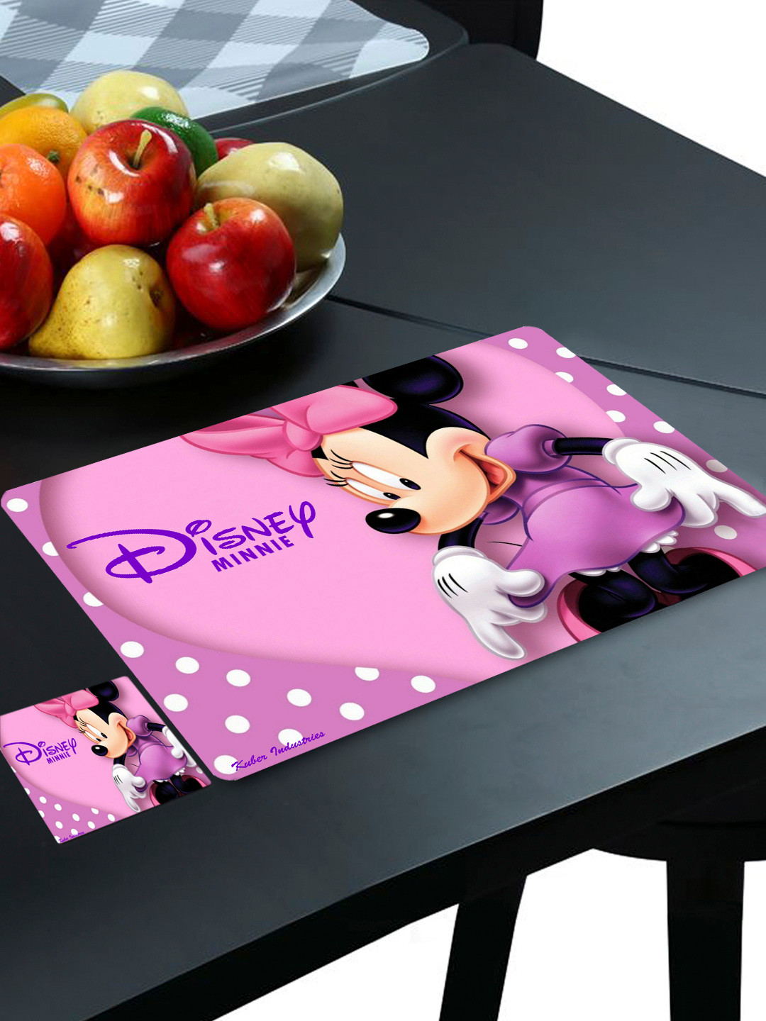 Kuber Industries Set of 12 Pink Minnie Mouse Printed Table Placemats & Coasters Set