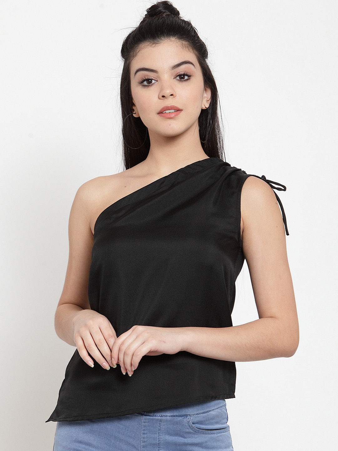 J Style Women Black Solid High-Low Top