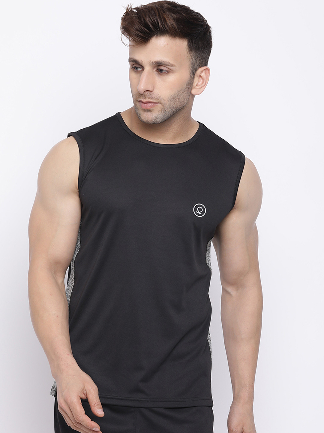 Chkokko Men Grey & Black Dri-FIt Round Neck Innerwear Vest