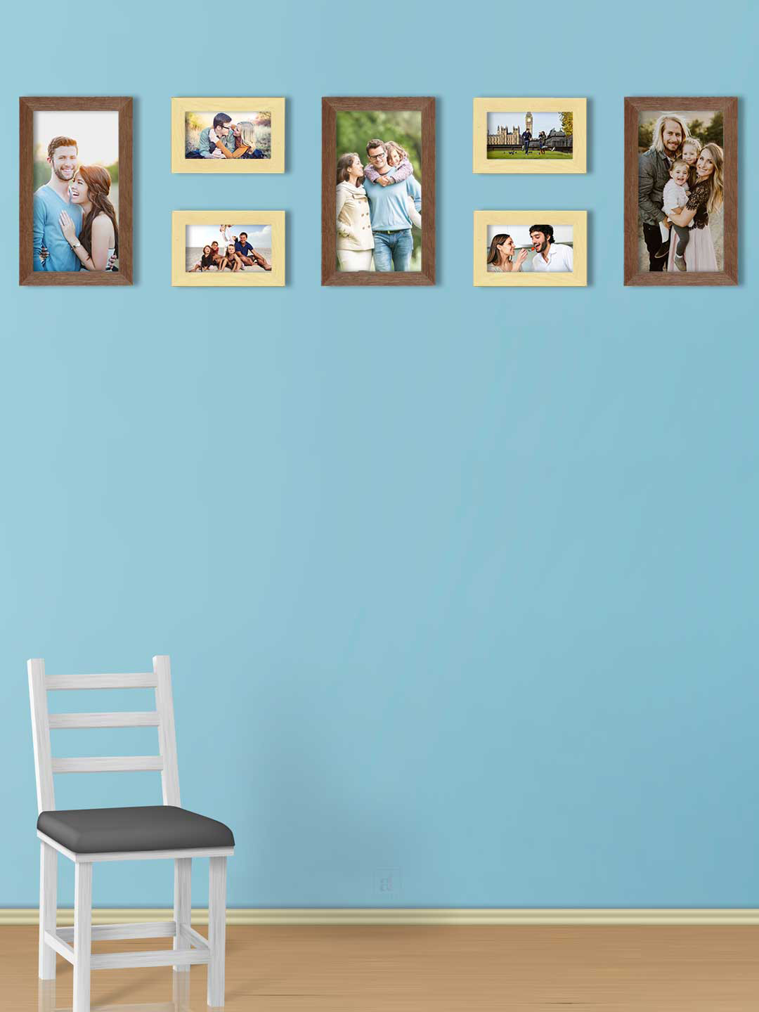 Art Street Set Of 7 Brown & Biege Solid Individual Wall Photo Frames