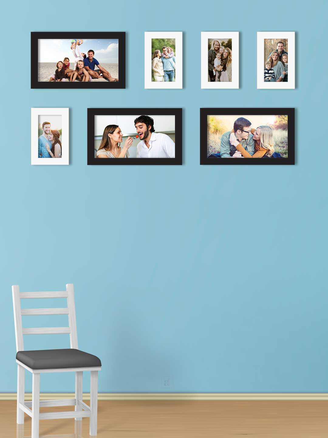 Art Street Set Of 7 White & Black Solid Individual Wall Photo Frames