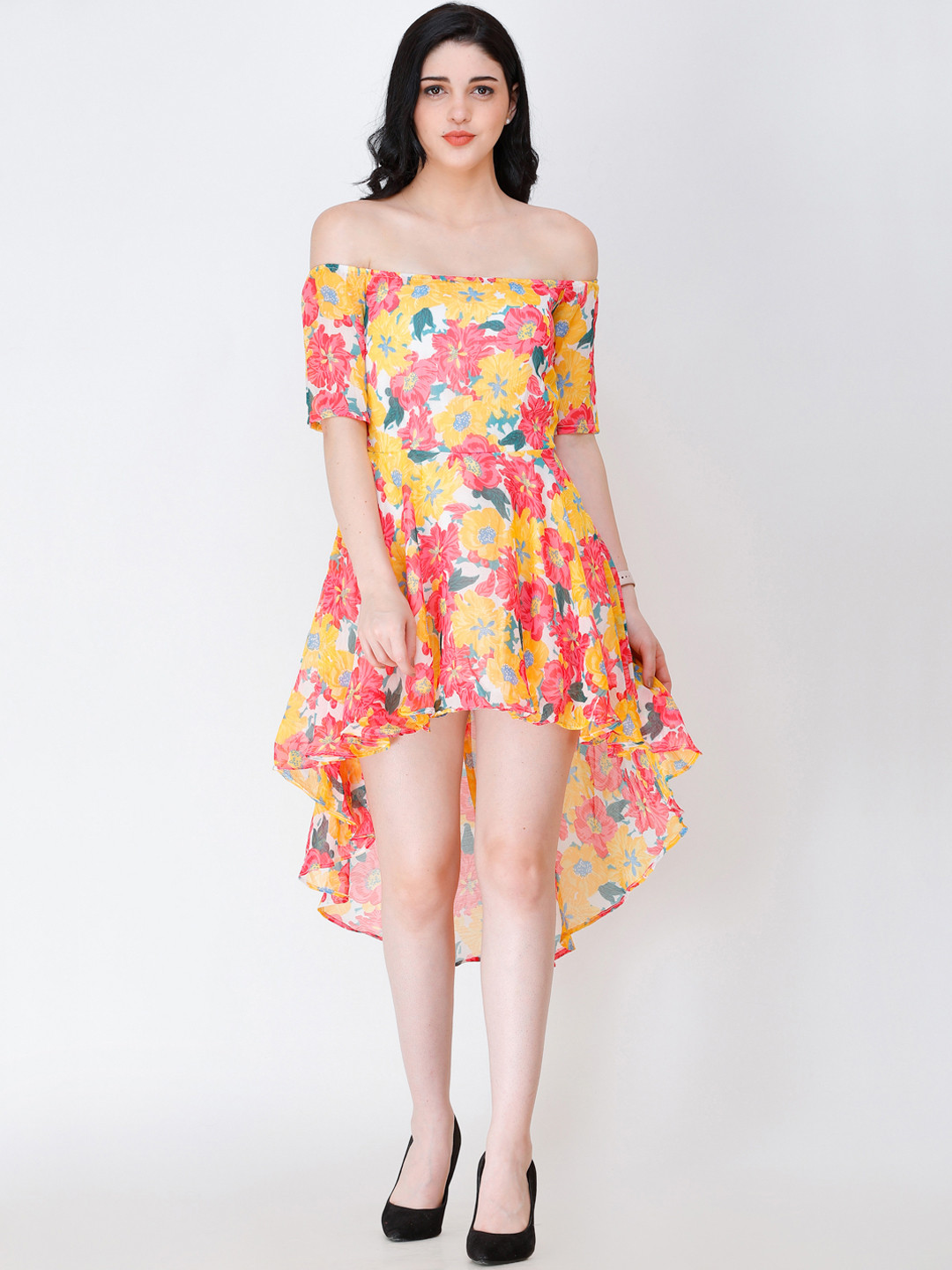 SCORPIUS Women Floral Print Off Shoulder Dress