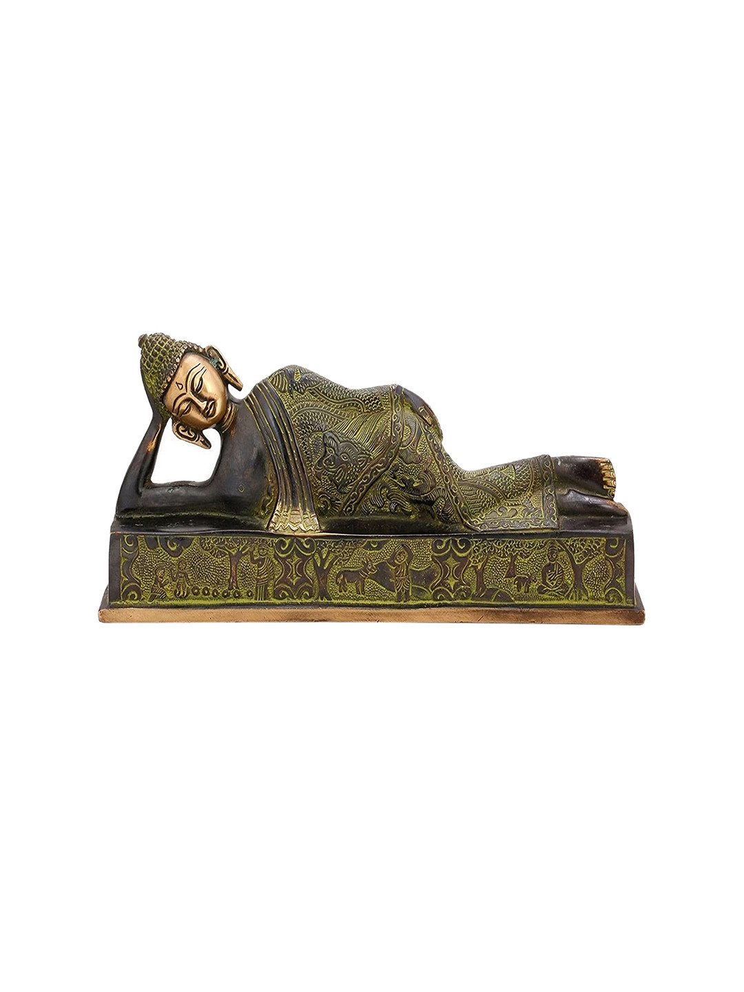CraftVatika Reclining Sleeping Buddha Black Brass Metallic Living Room Small Showpiece - 5 Inches