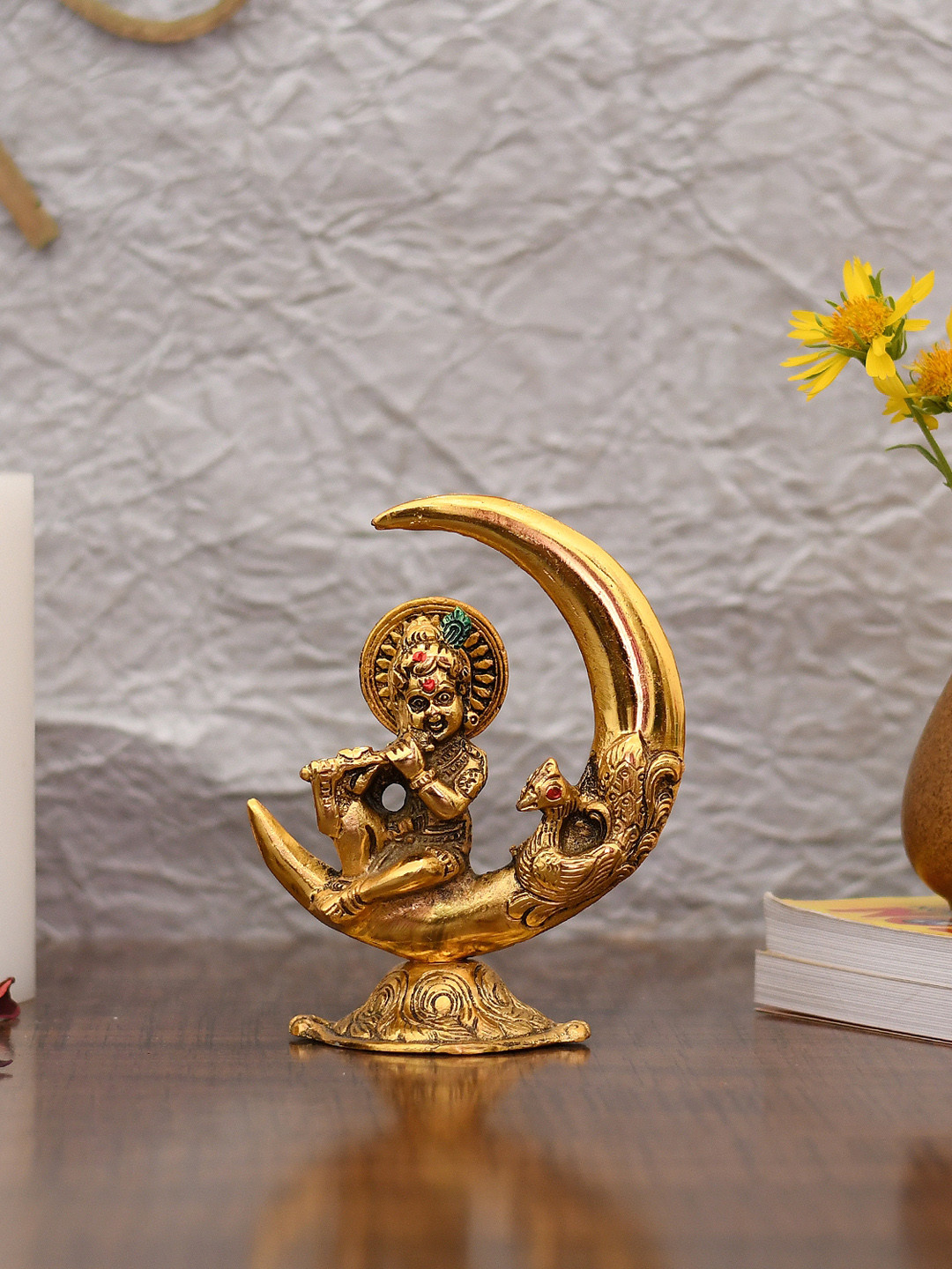 CraftVatika Baby Krishna Gold Metal Metallic Prayer Room Small Showpiece - 6 Inches