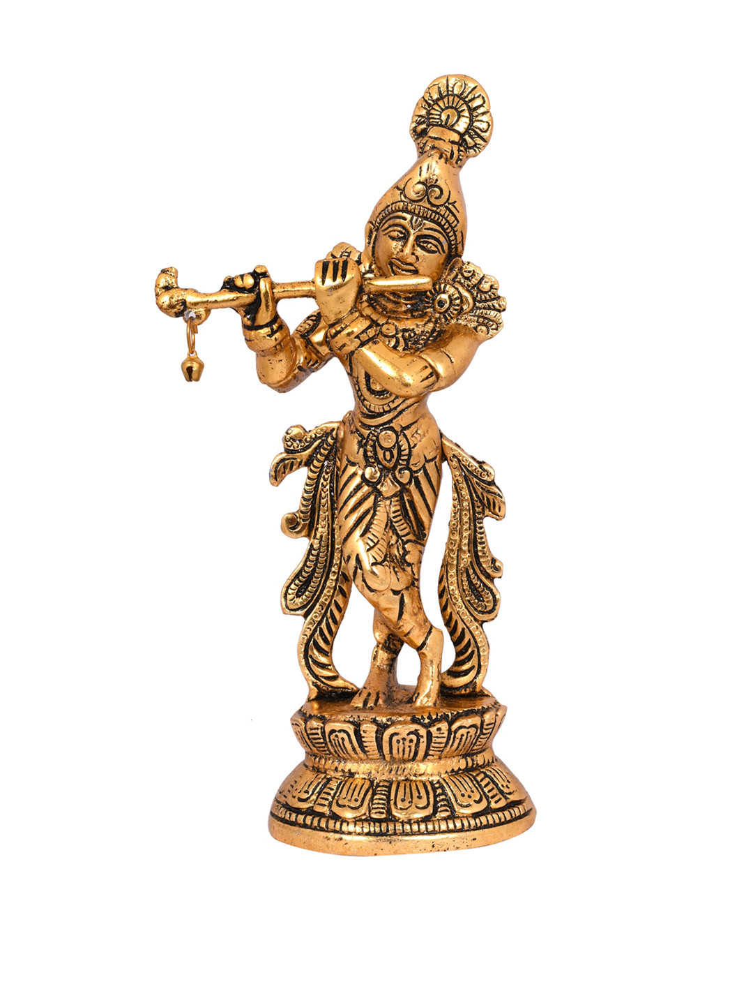 CraftVatika Lord Krishna Gold Metal Metallic Prayer Room Medium Showpiece - 9 Inches