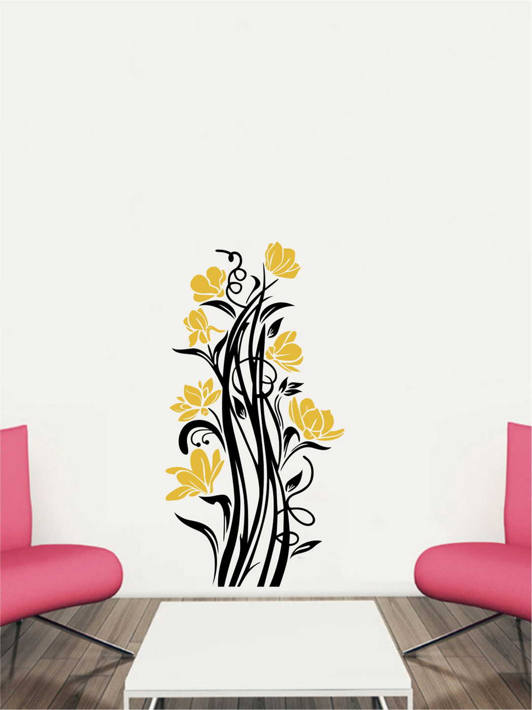 rawpockets Adults Yellow & Black Floral Art Wall Stickers