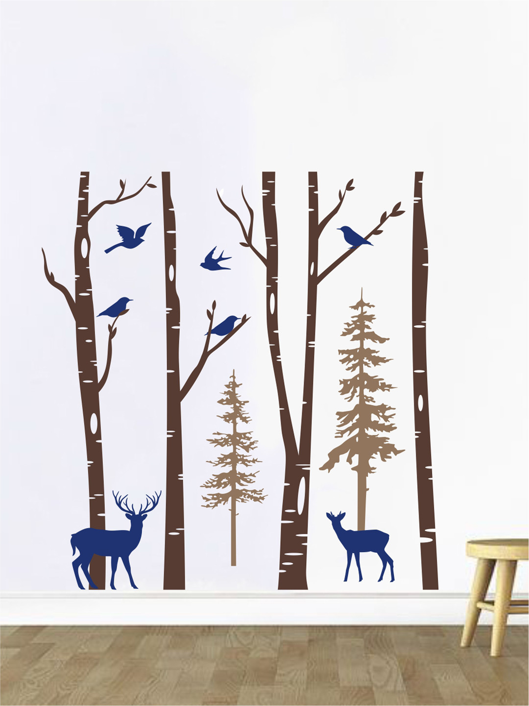 rawpockets Brown & Blue Deer and Birds Wall Stickers