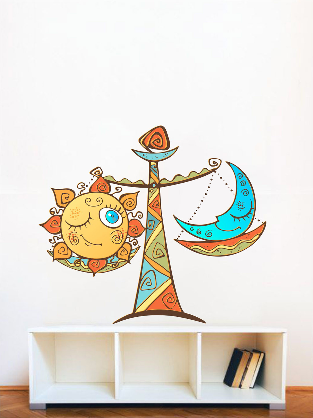 rawpockets Yellow & Green Libra Sun And Moon PVC Wall Stickers