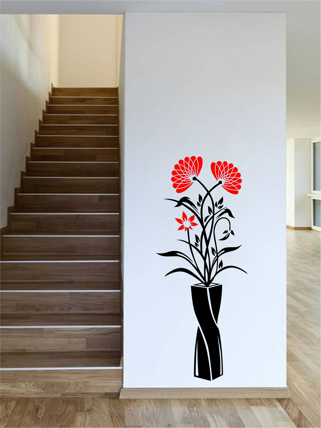 rawpockets Red & Black Flower With Pot Wall Stickers