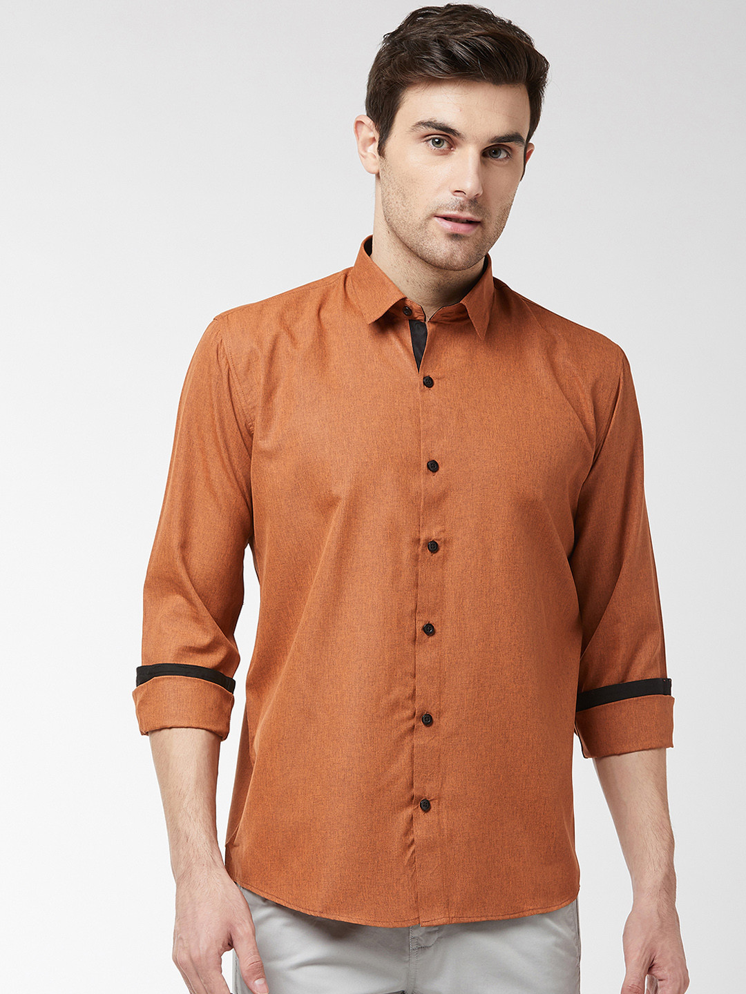 SOJANYA Men Rust Brown Classic Regular Fit Solid Casual Shirt