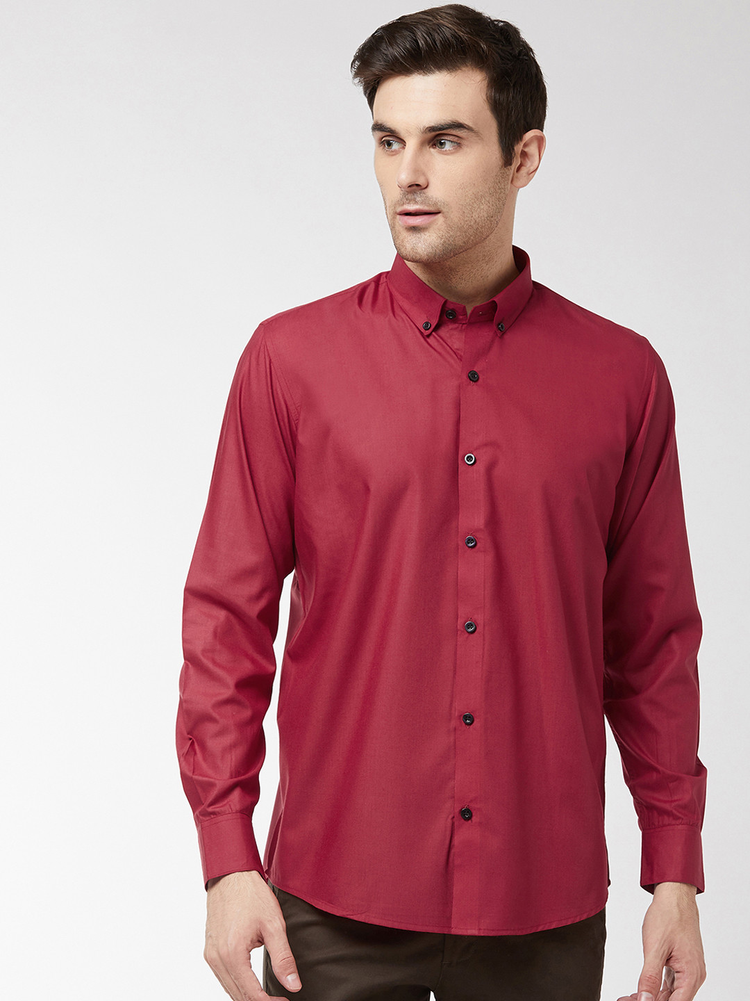 SOJANYA Men Maroon Classic Solid Casual Shirt