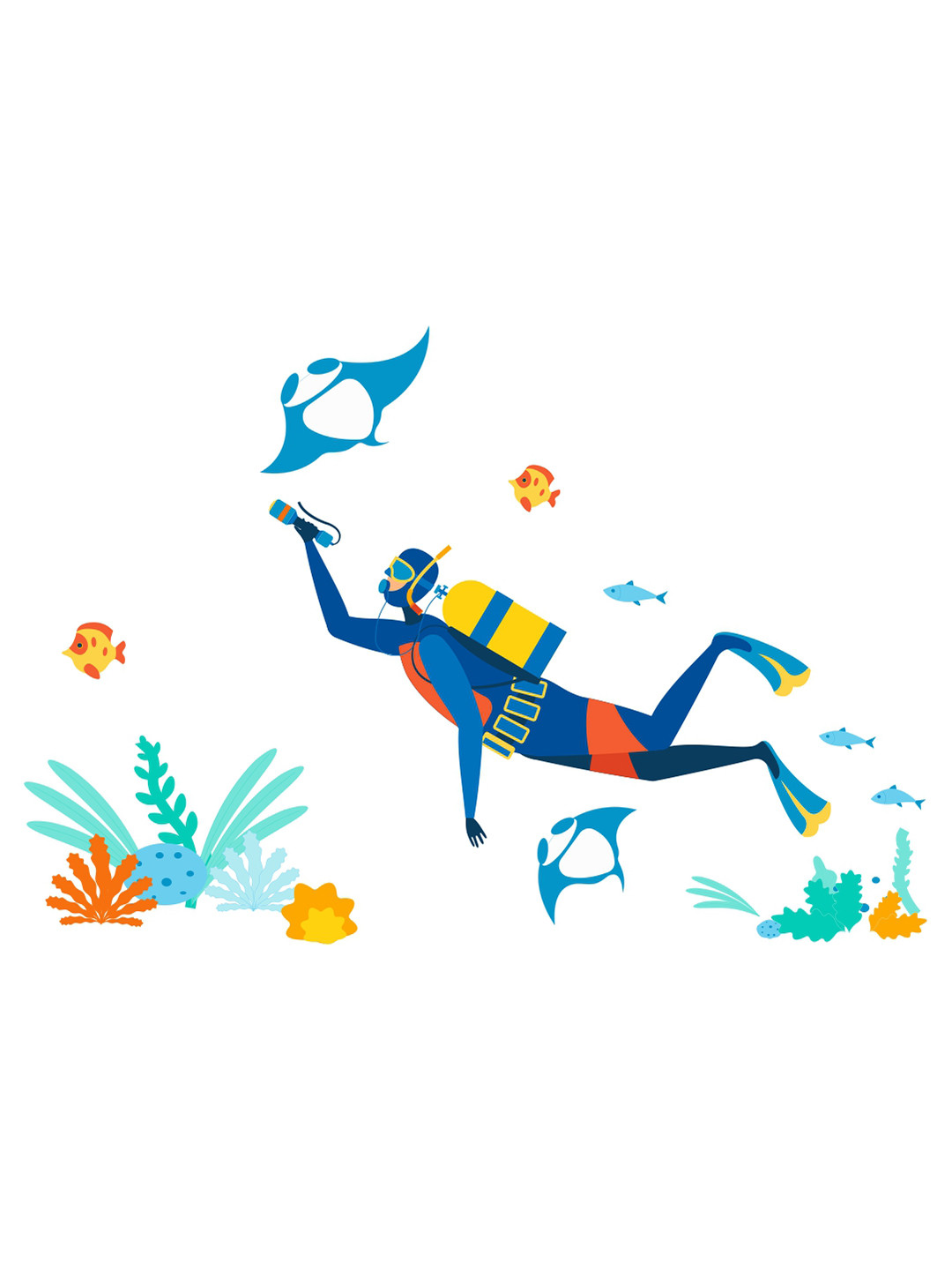 rawpockets Blue Under Water Adventure PVC Vinyl Wall Stickers