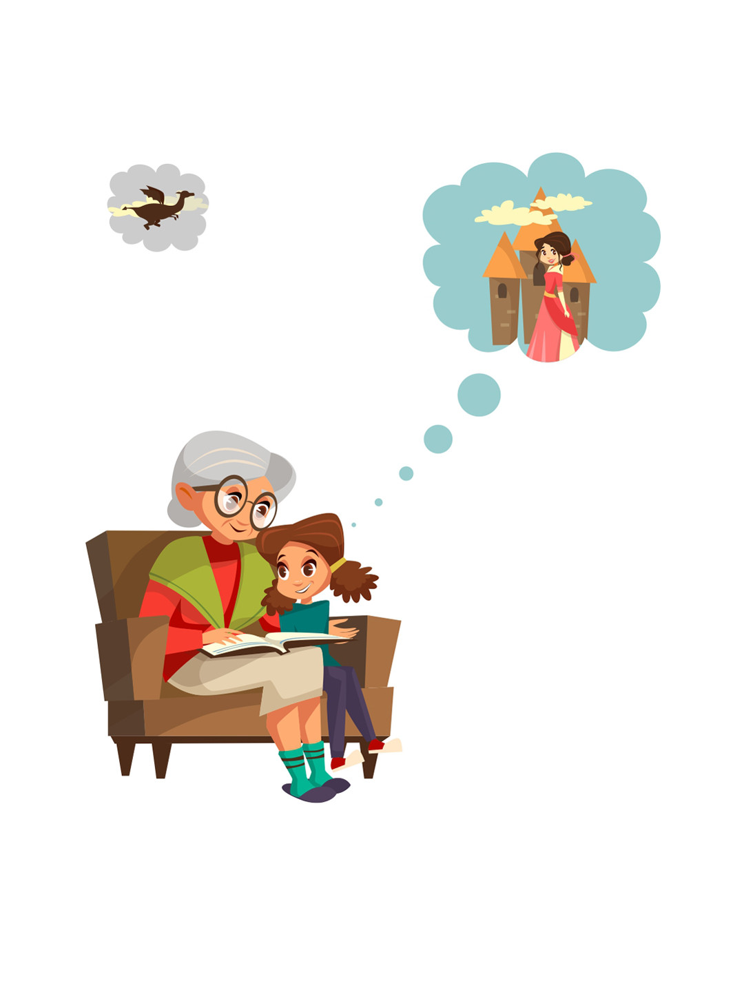 rawpockets Multicoloured Grandma Story Telling PVC Vinyl Wall Stickers