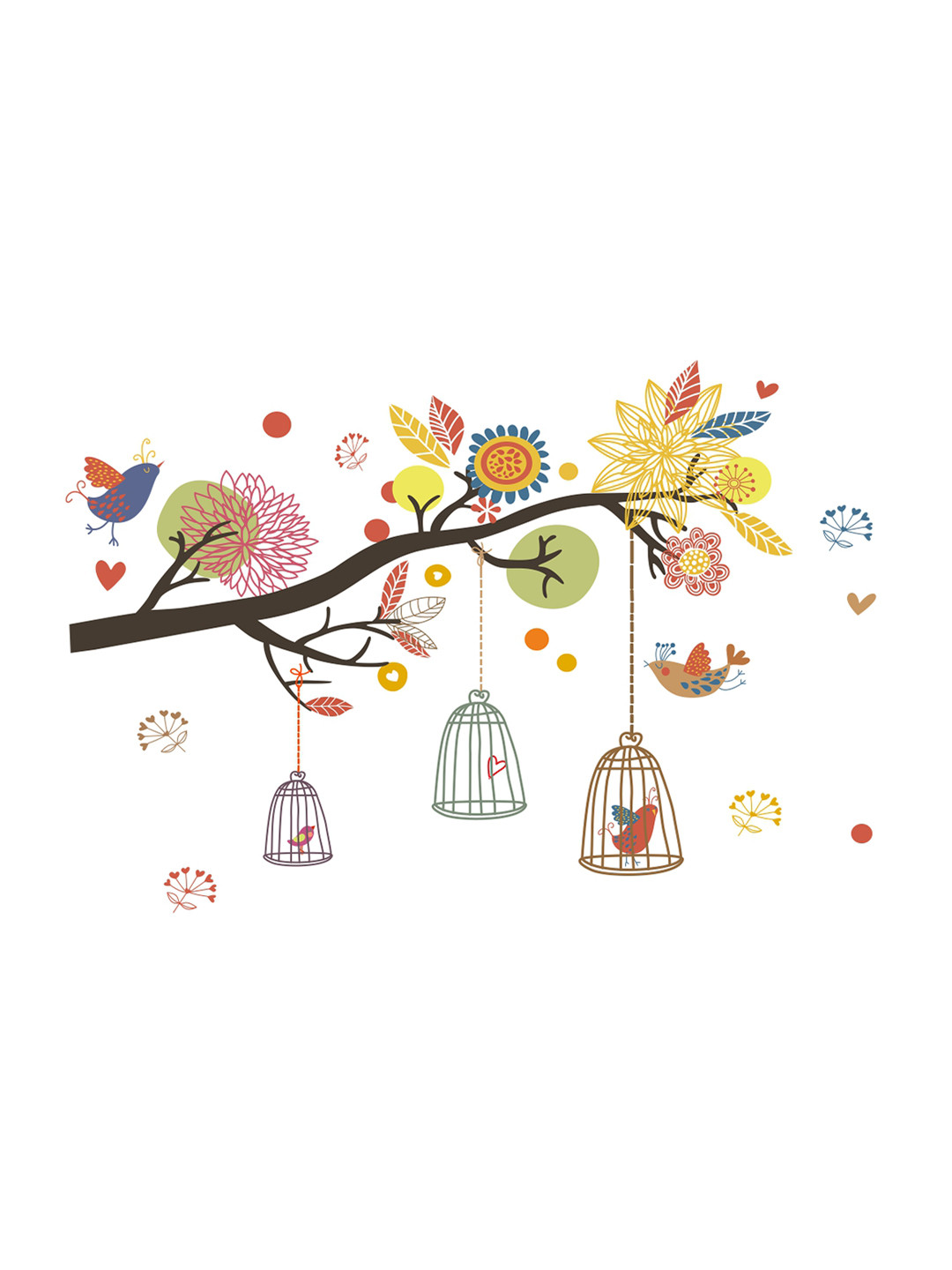 rawpockets Multicolour Tree With Birds Cave Wall Stickers