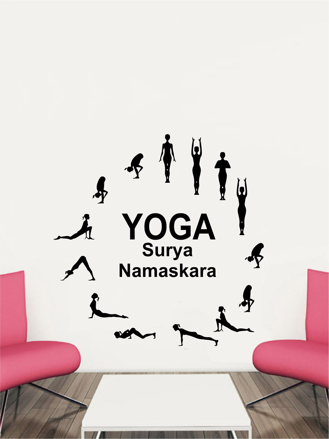 rawpockets Black Surya Namaskara PVC Vinyl Wall Stickers