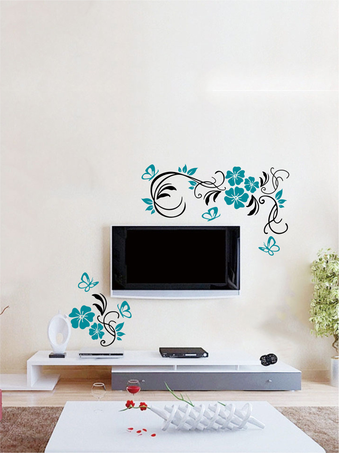 rawpockets Multicolour Beautiful Floral Art PVC Vinyl Wall Stickers