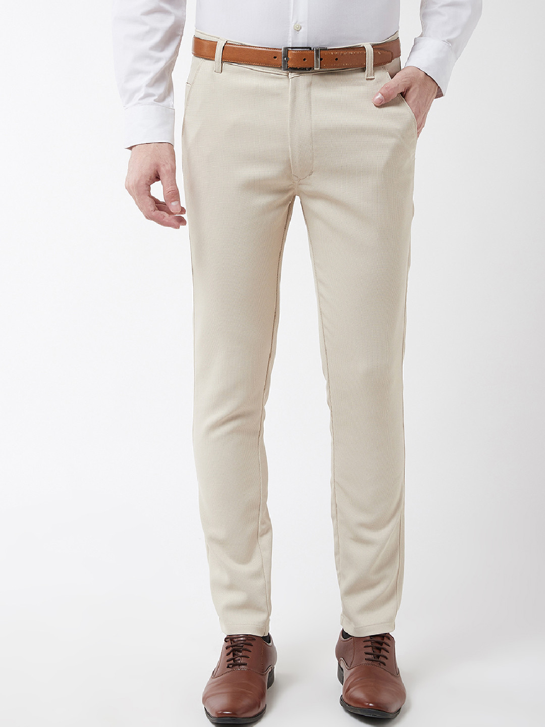 SOJANYA Men Beige Smart Trousers