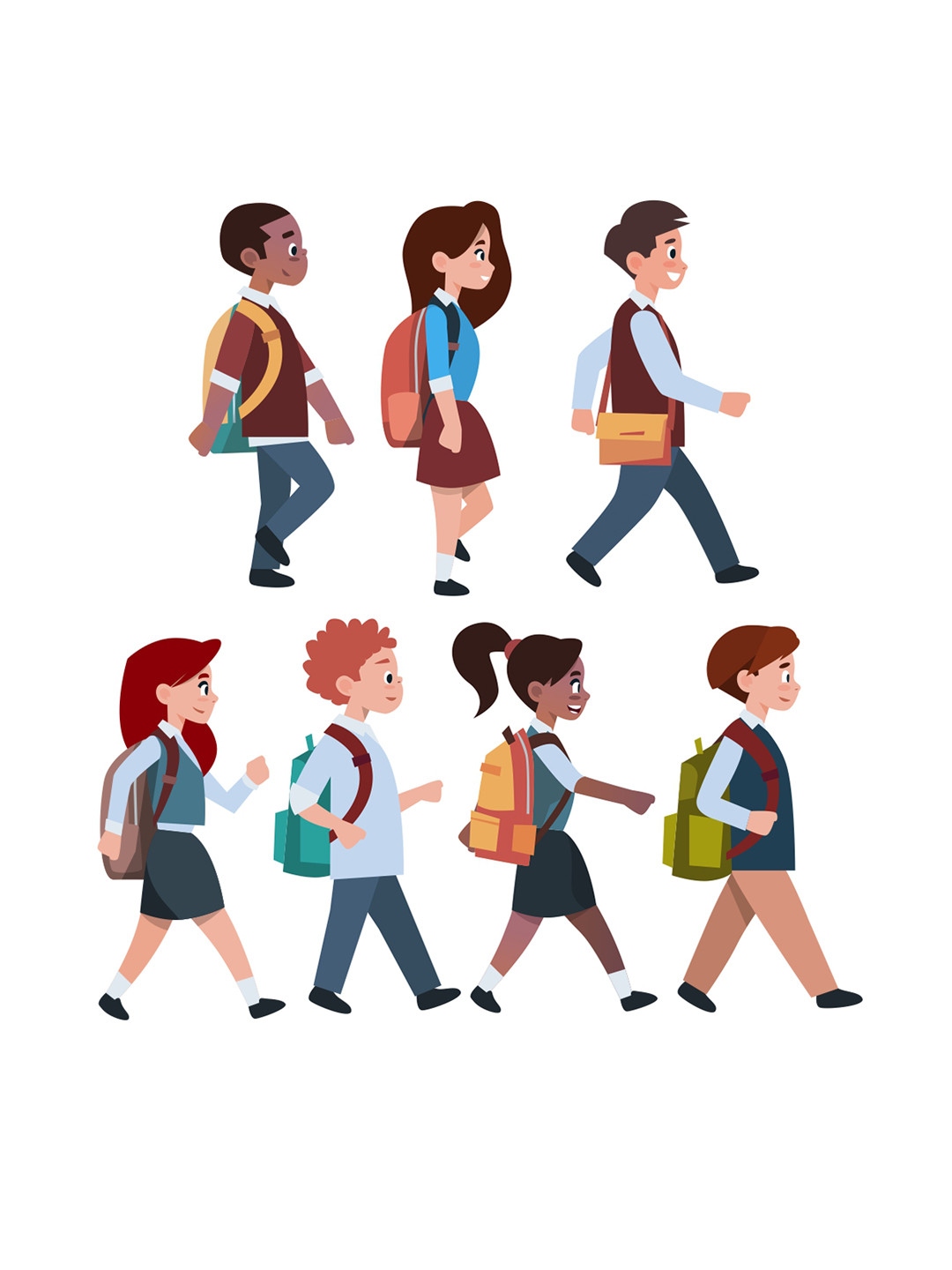 rawpockets Multicolour Kids Walking in Queue Wall Stickers