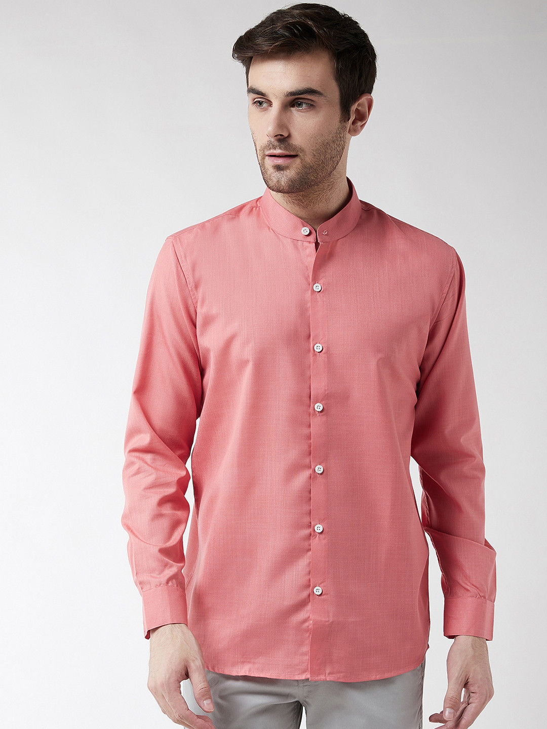SOJANYA Men Peach-Coloured Classic Regular Fit Solid Casual Shirt