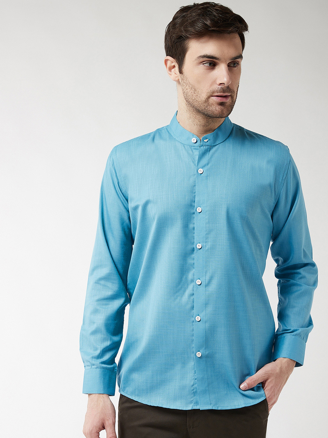 SOJANYA Men Turquoise Blue Classic Regular Fit Solid Casual Shirt