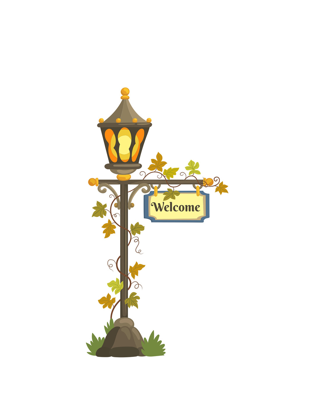 rawpockets Multicoloured Welcome with Streetlamp Printed Waterproof PVC Vinyl Wall Sticker