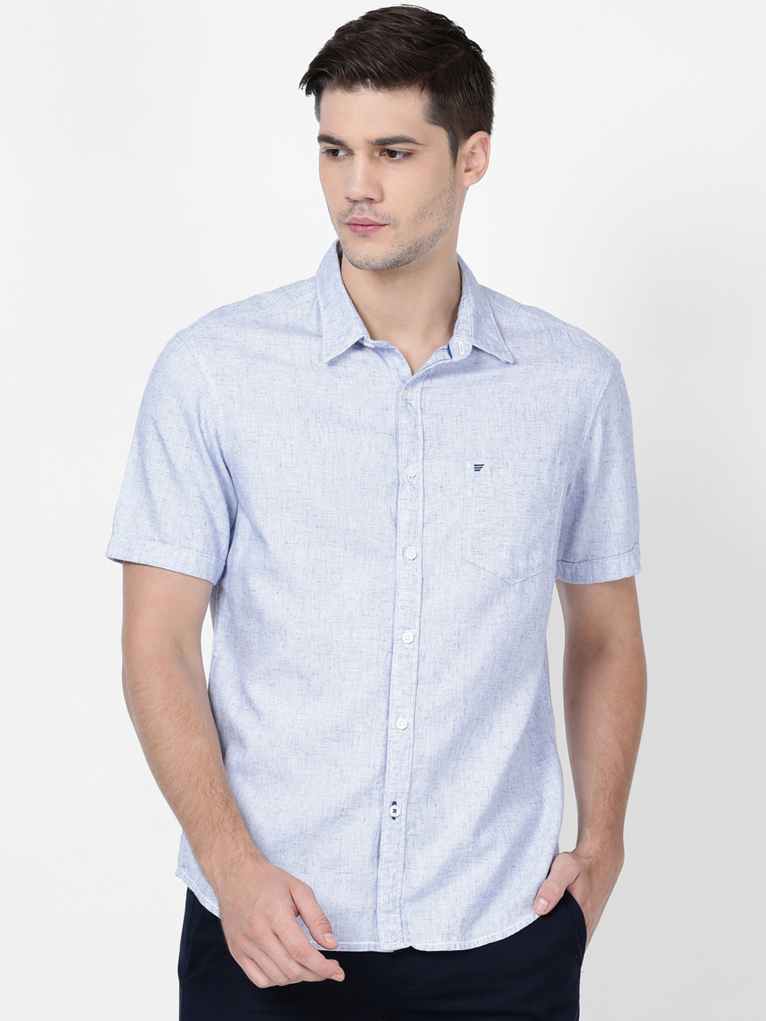 t-base Men Blue Self Design Regular Fit Casual Shirt