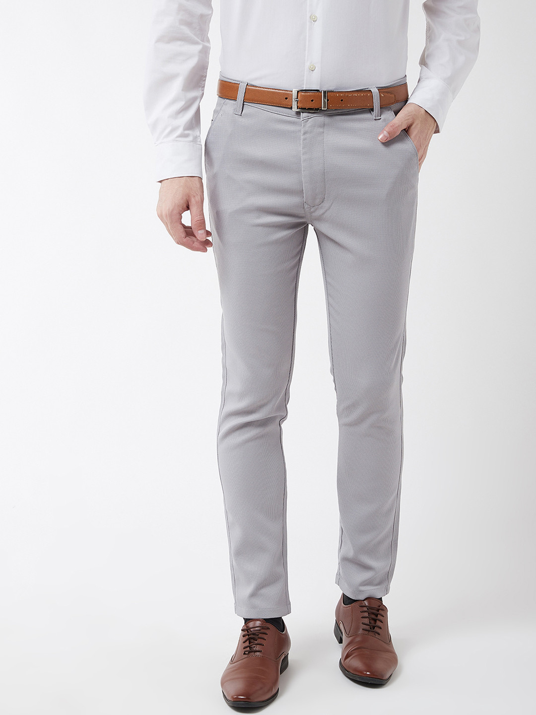 SOJANYA Men Grey Smart Formal Trousers