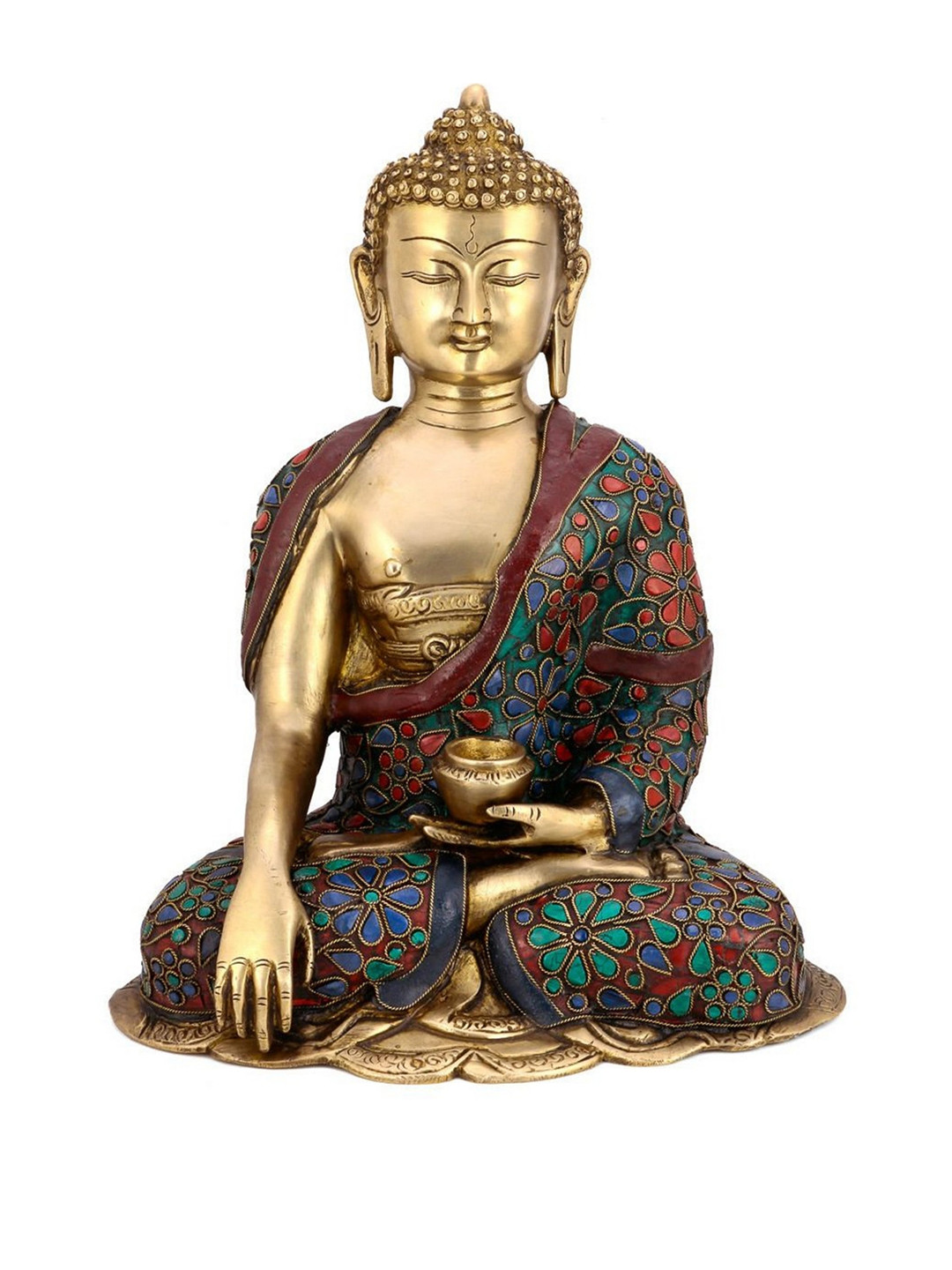 CraftVatika Buddha Mudra Pose Gold Brass Metallic Living Room Medium Showpiece - 12 Inches