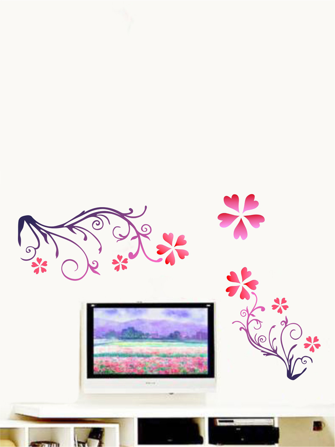 rawpockets Pink Floral Art PVC Vinyl Wall Stickers