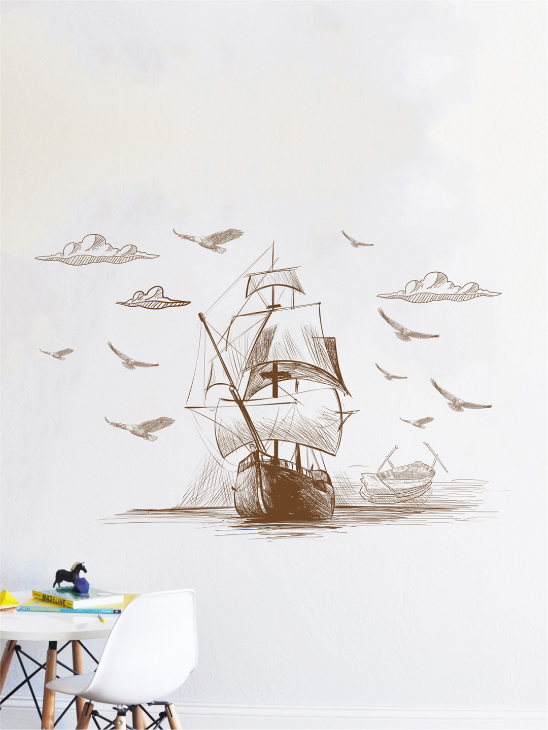 rawpockets Multicolour Ship Pencil Art Wall Stickers