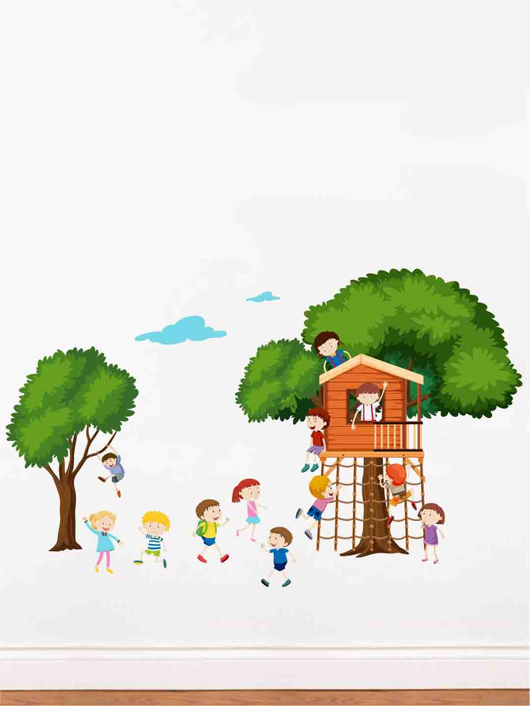 rawpockets Multicoloured Kids Enjoying in Forest PVC Vinyl Wall Stickers
