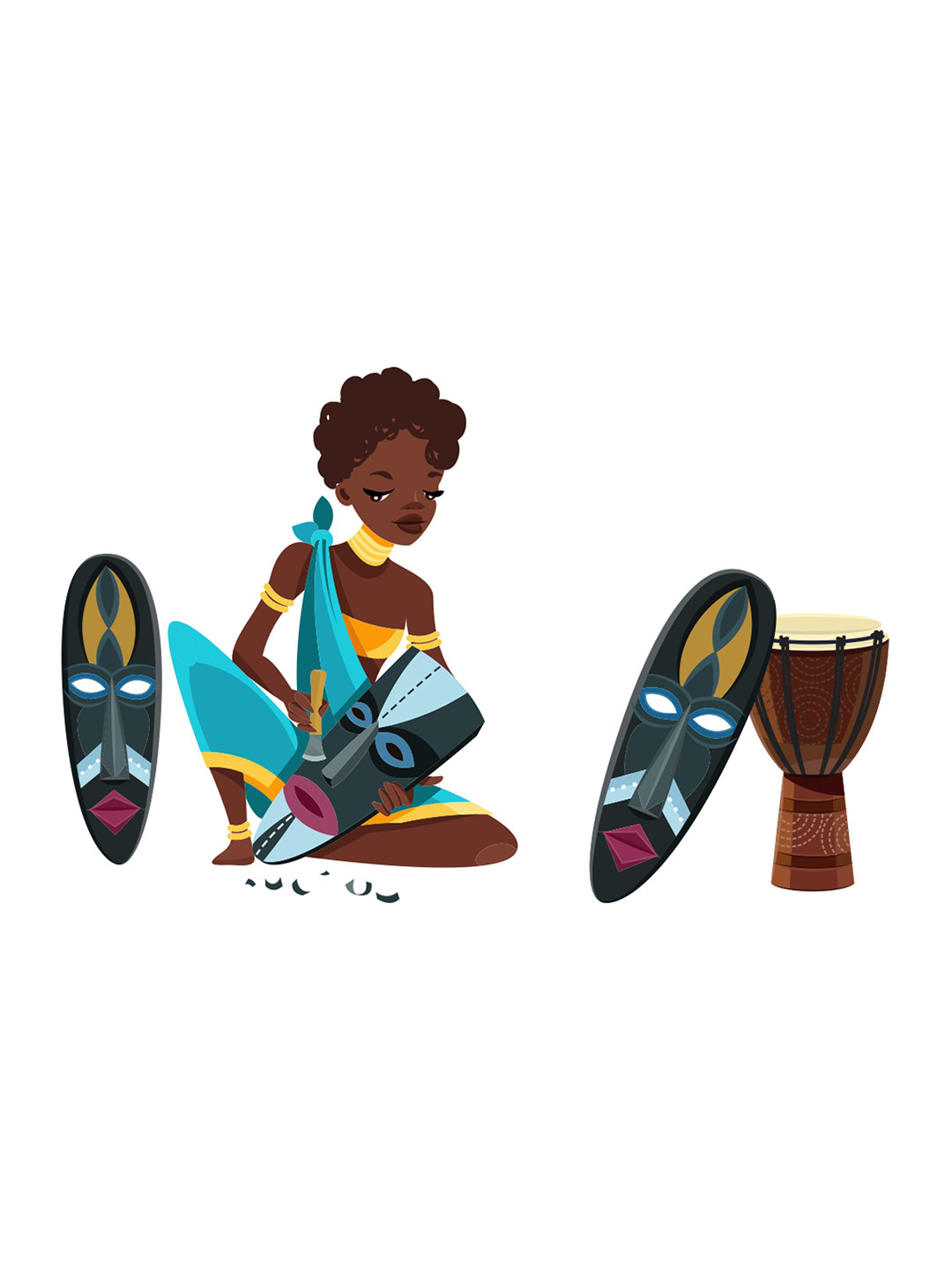 rawpockets Multicoloured Women Sculpting the Mask Wall Stickers