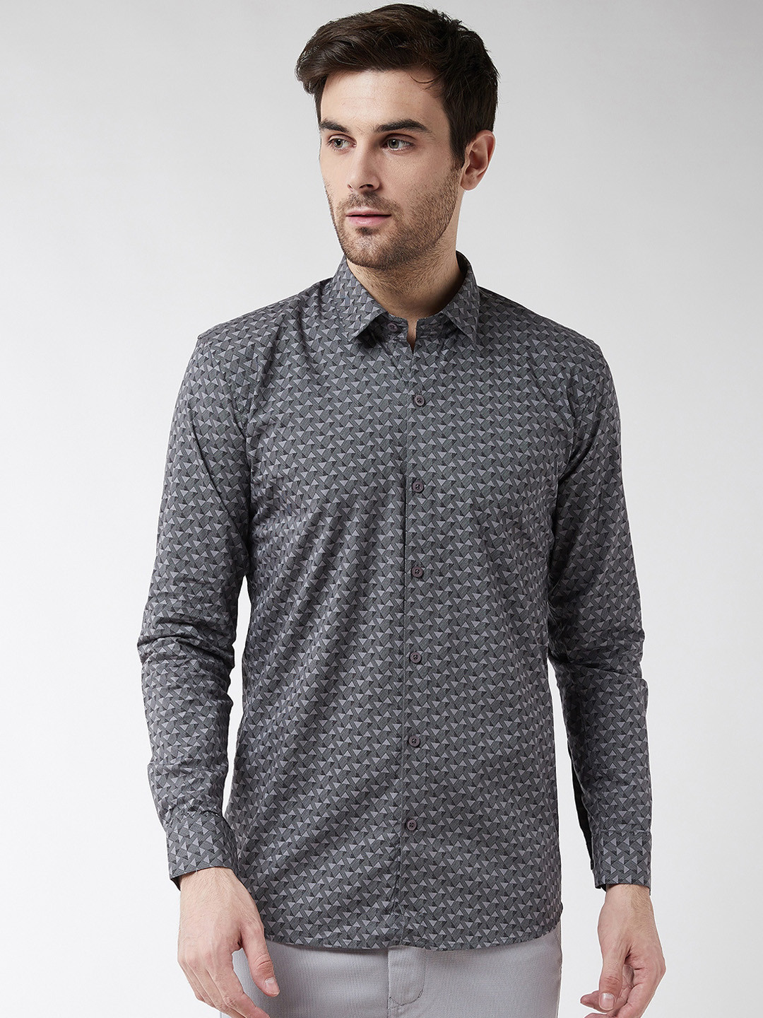 SOJANYA Men Grey & Black Regular Fit Printed Casual Shirt