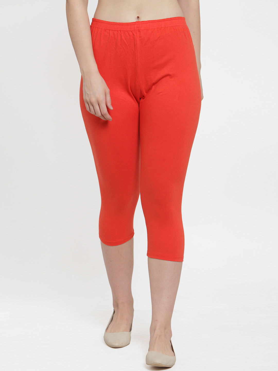 GRACIT Women Orange Solid Three-Fourth Leggings