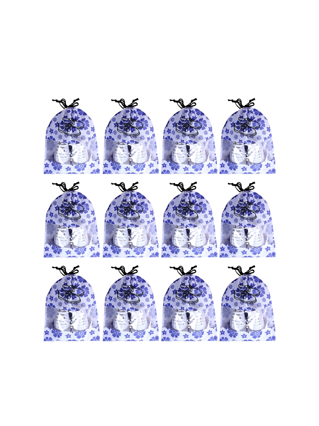 Kuber Industries Set Of 12 Blue White Printed Shoe Bags