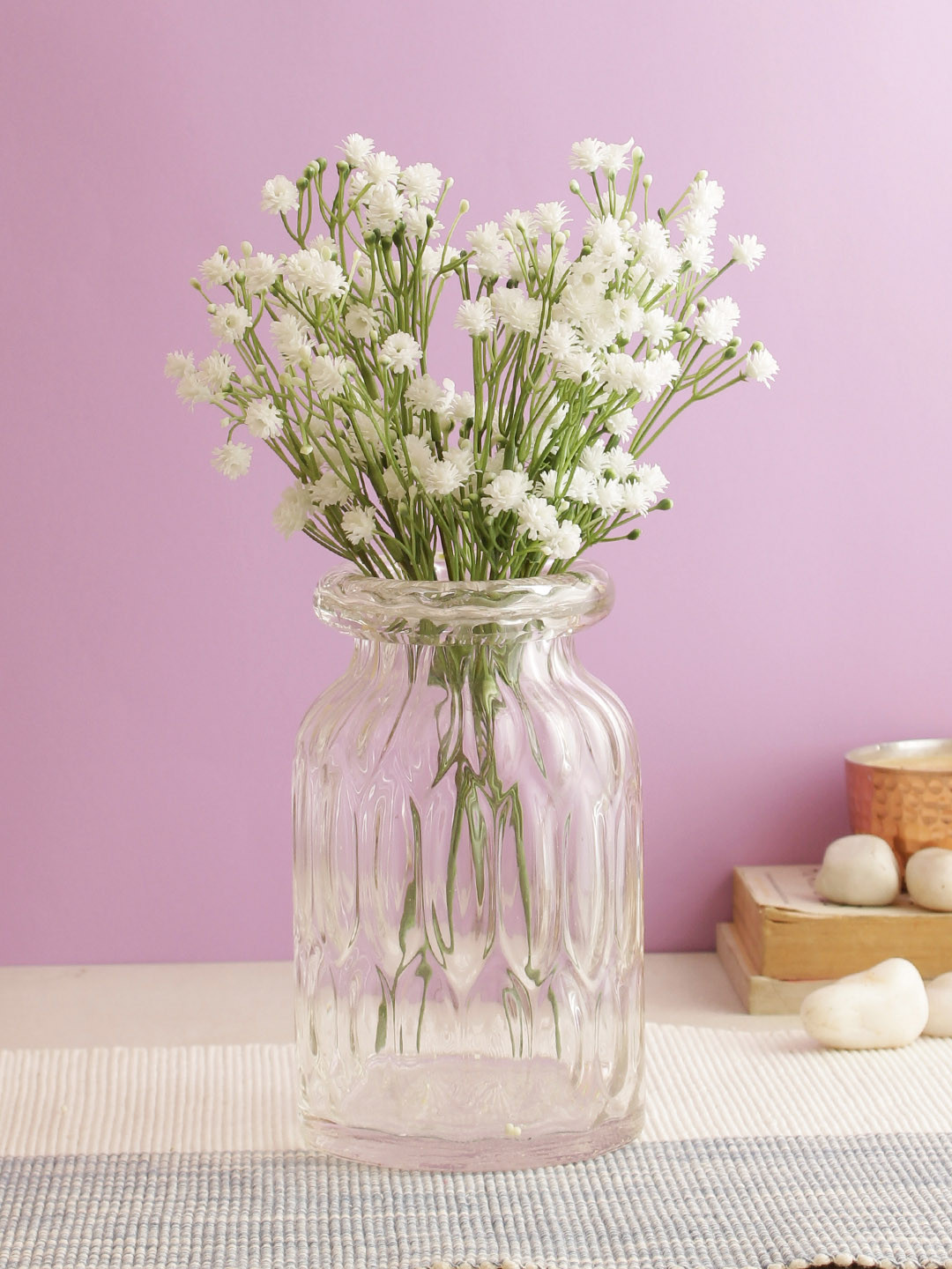 Aapno Rajasthan Set of 4 White & Green Alluring Artificial Flowers