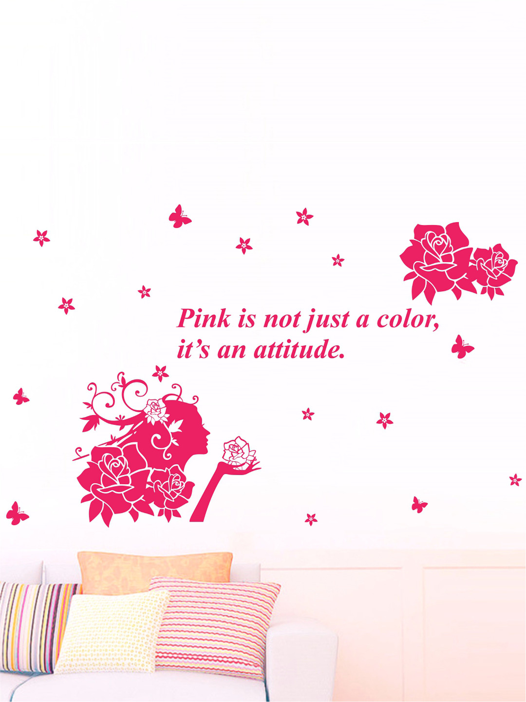 rawpockets Multicoloured Pink Roses With Heart Wall Stickers