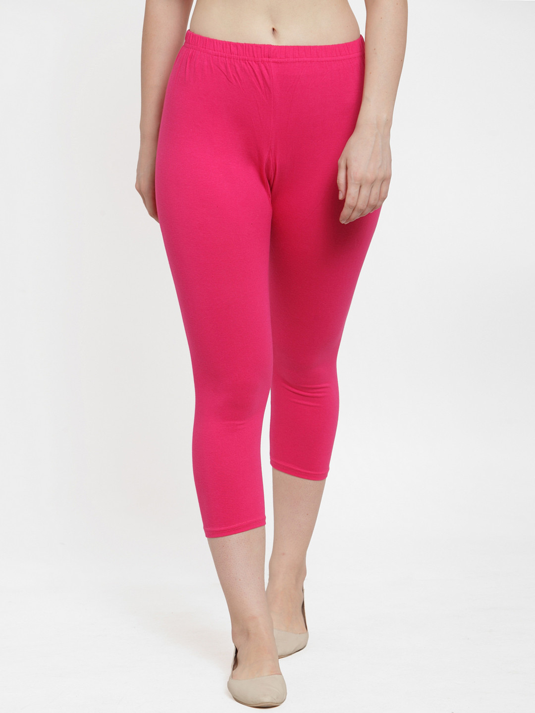 GRACIT Magenta Solid Three-Fourth Leggings