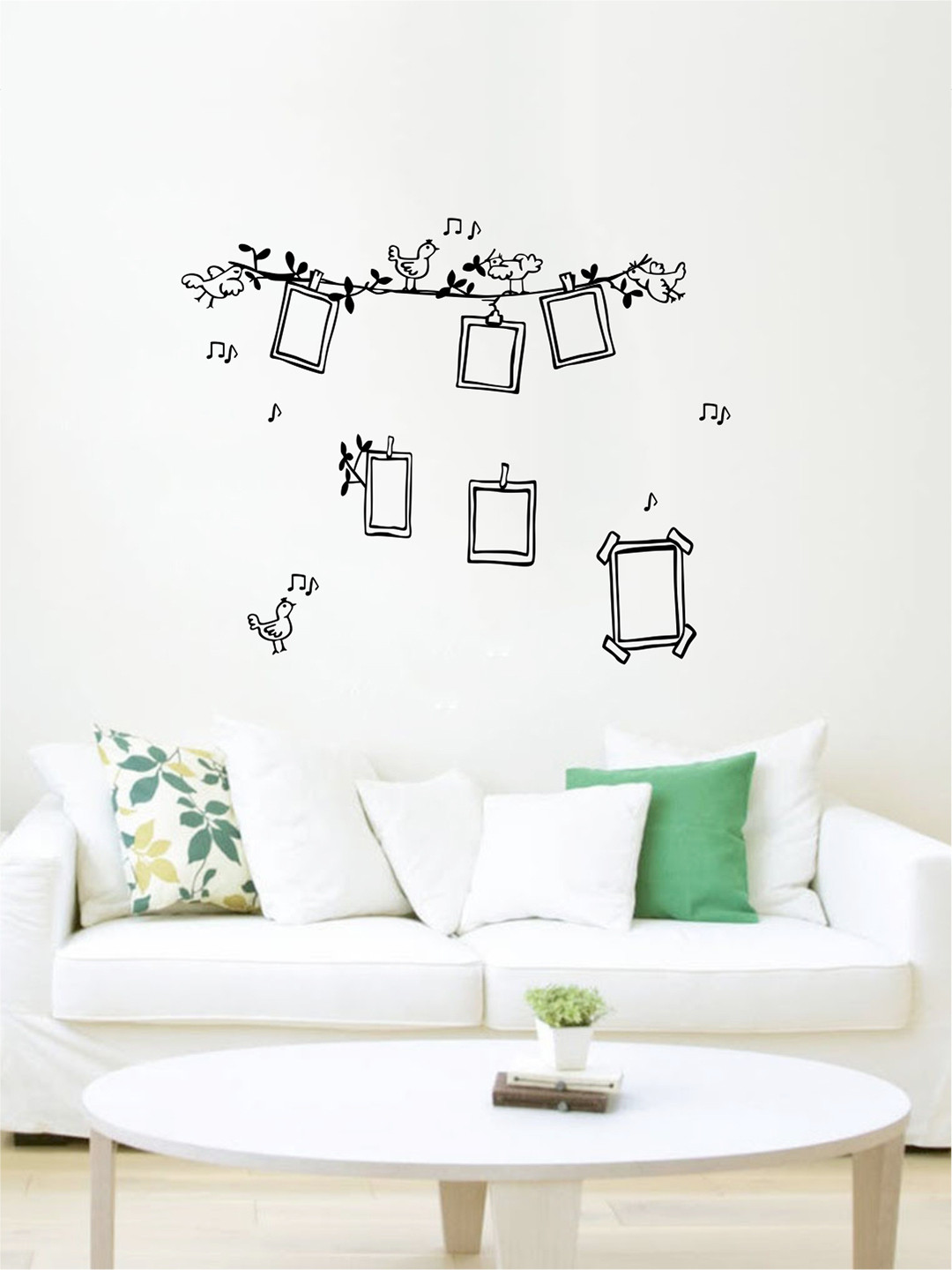 rawpockets Multicoloured Photo Frame with Birds Printed Waterproof PVC Vinyl Wall Sticker