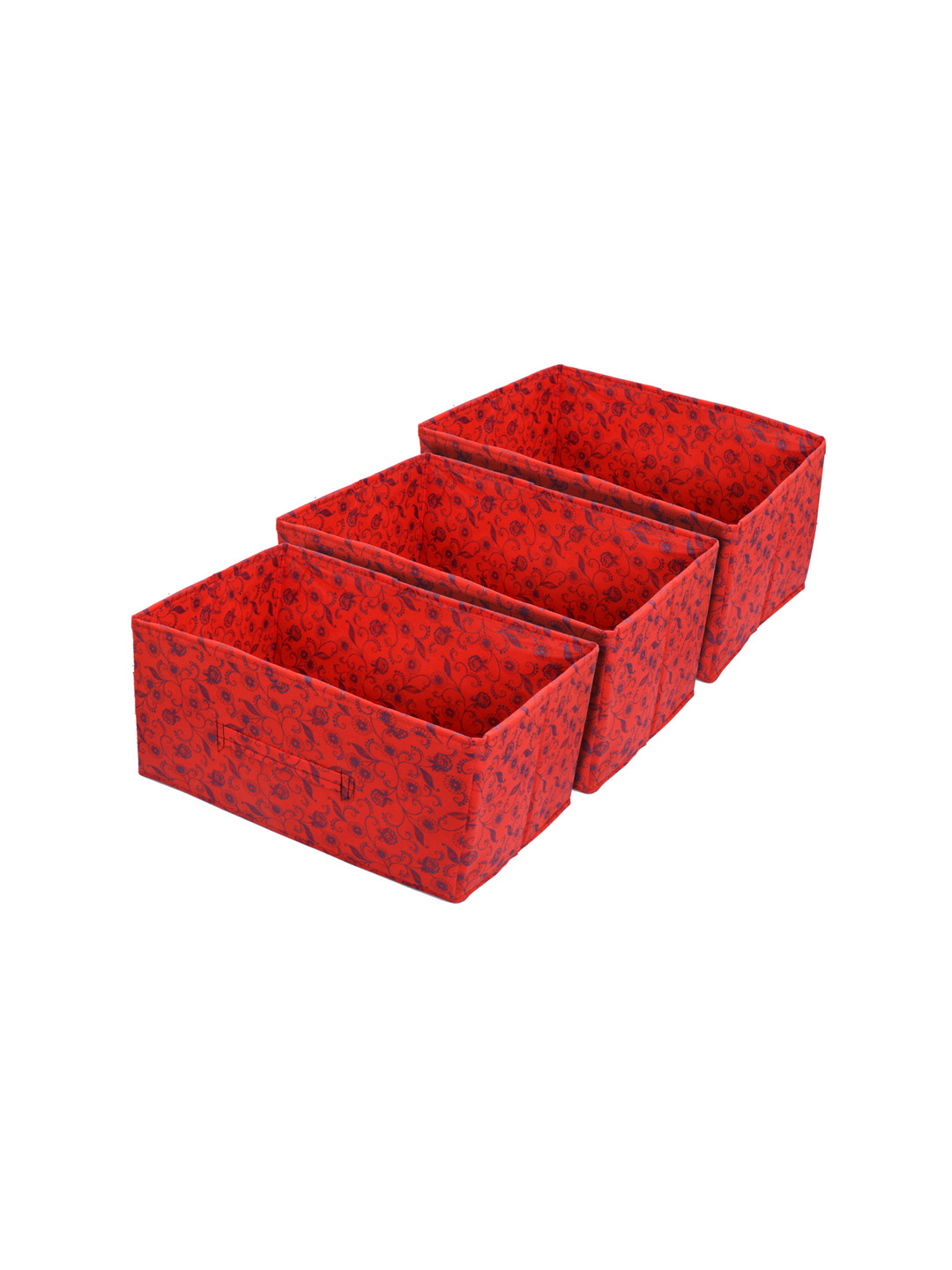 Kuber Industries Red & Blue Floral Printed Non Woven Fabric 3-Drawer Multi-Utility Organizer
