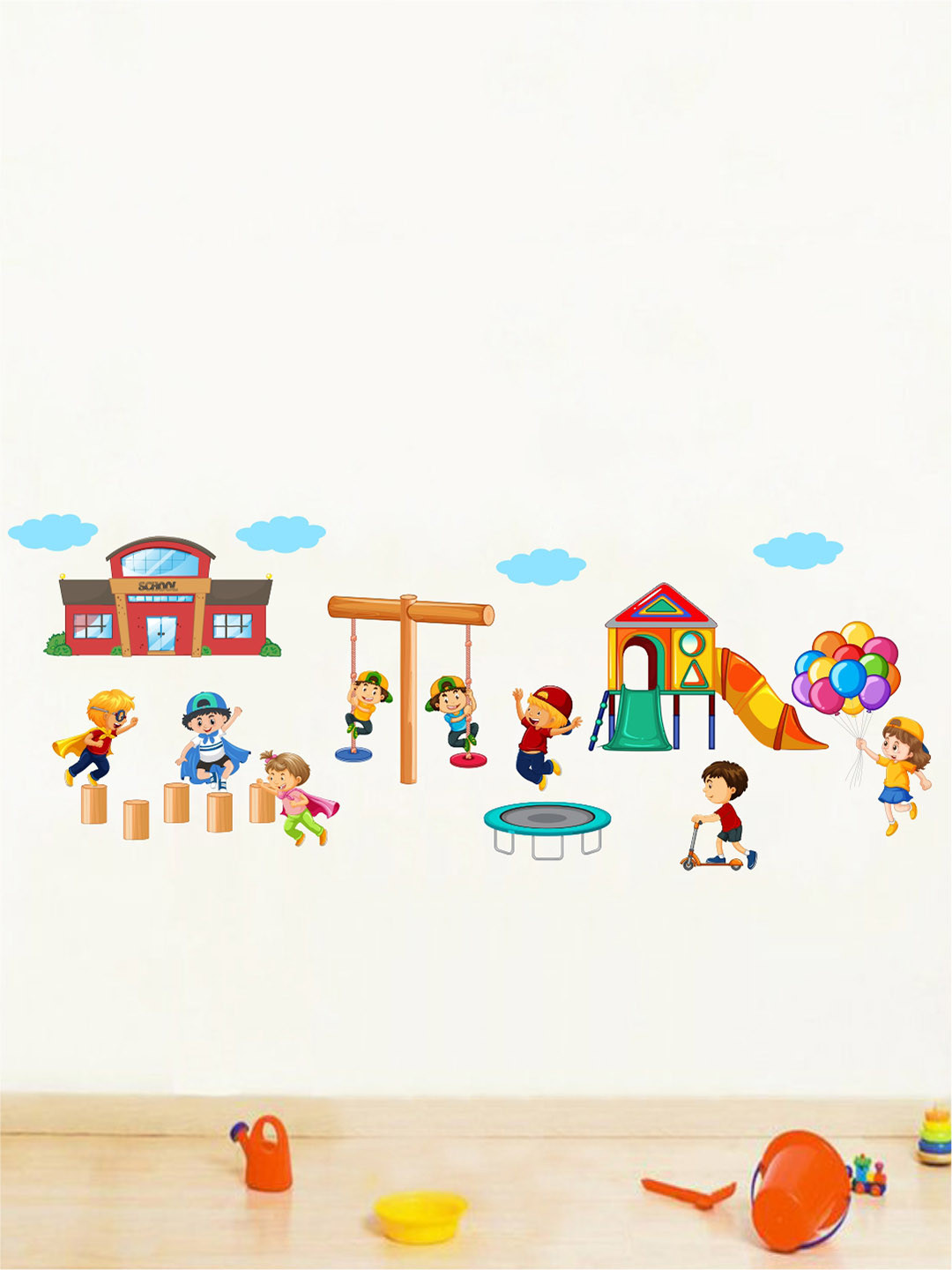 rawpockets Multicoloured Kids Playing in school PVC Vinyl Wall Stickers