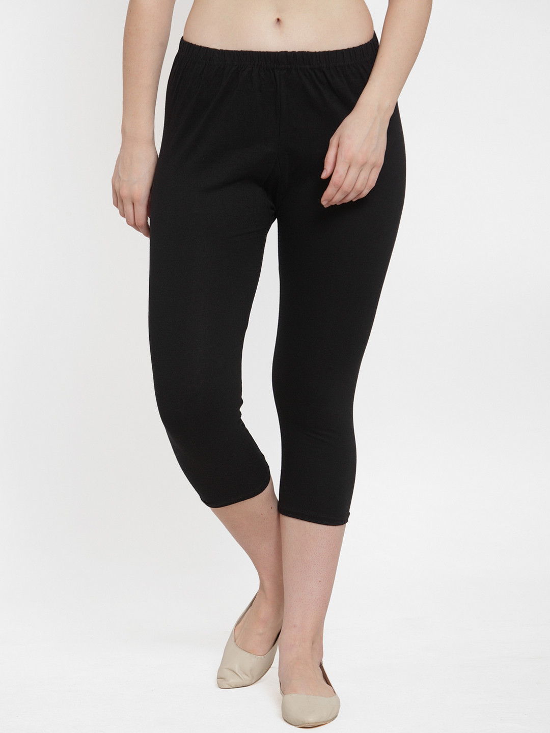 GRACIT Women Black Solid Slim Fit Three-Fourth Leggings