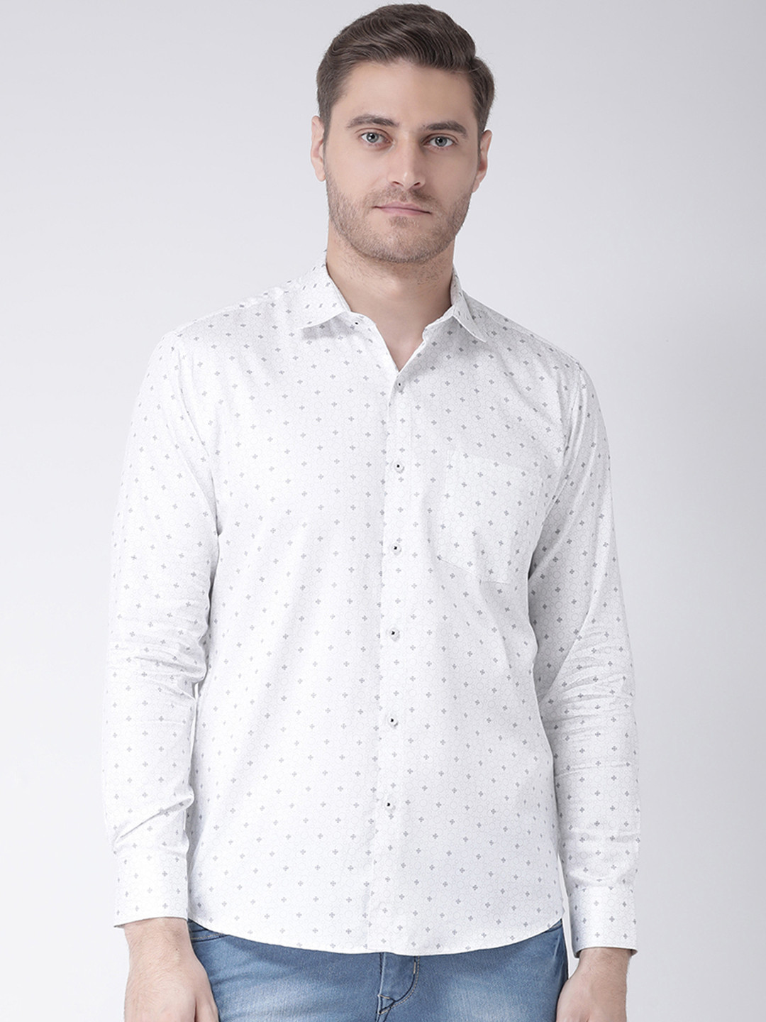 Zeal Men White Standard Regular Fit Printed Casual Shirt
