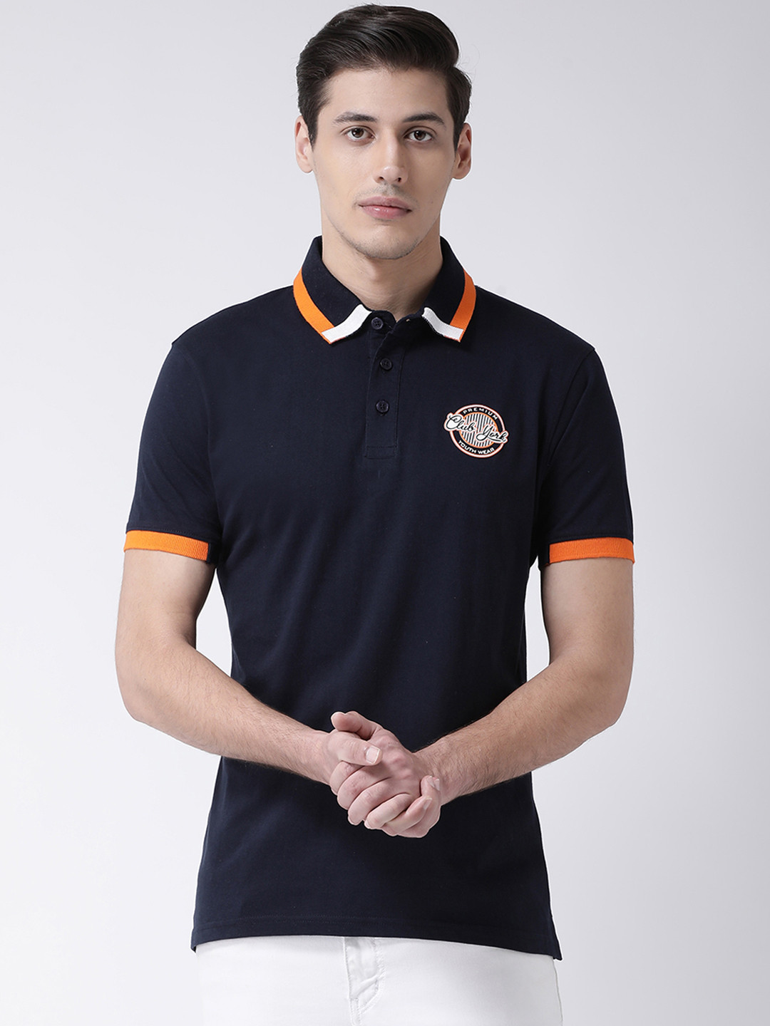 Club York Typography Printed Polo Collar Cotton Regular Fit Applique T-shirt
