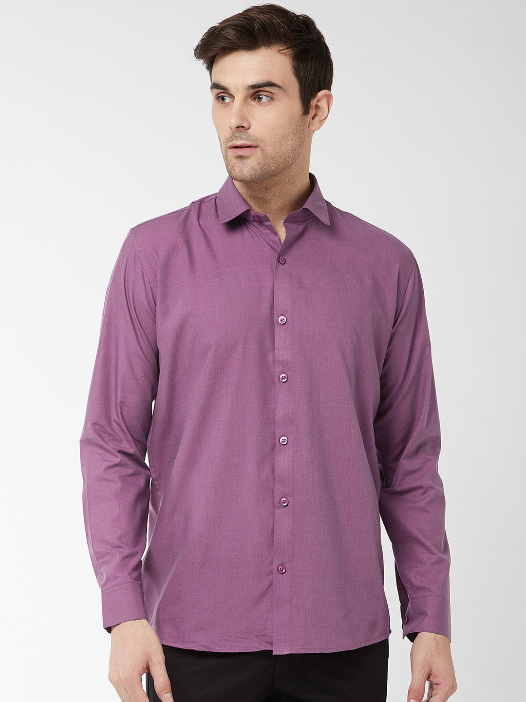 SOJANYA Men Violet Classic Regular Fit Solid Casual Shirt