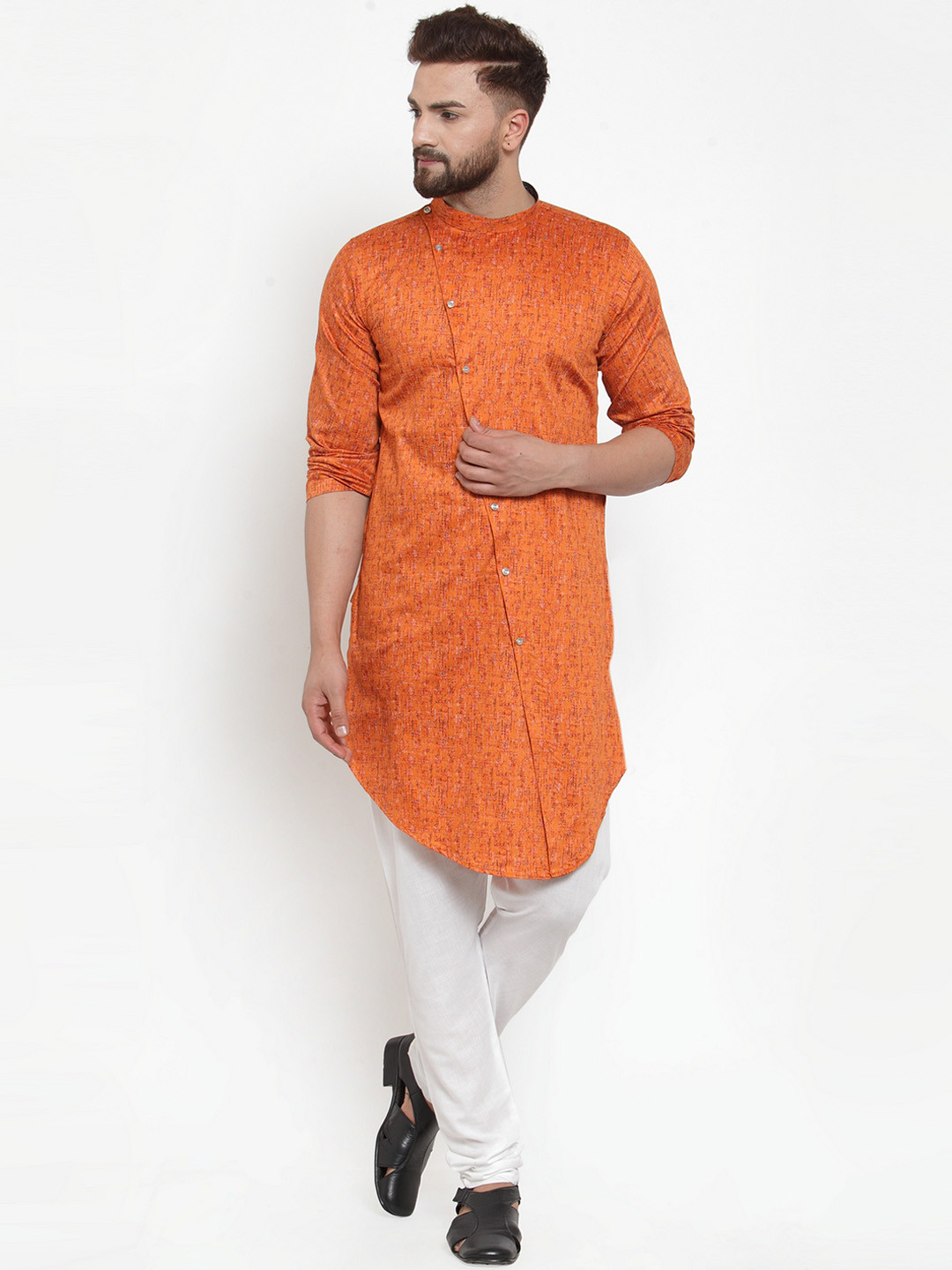KLOTTHE Men Orange Printed Straight Kurta