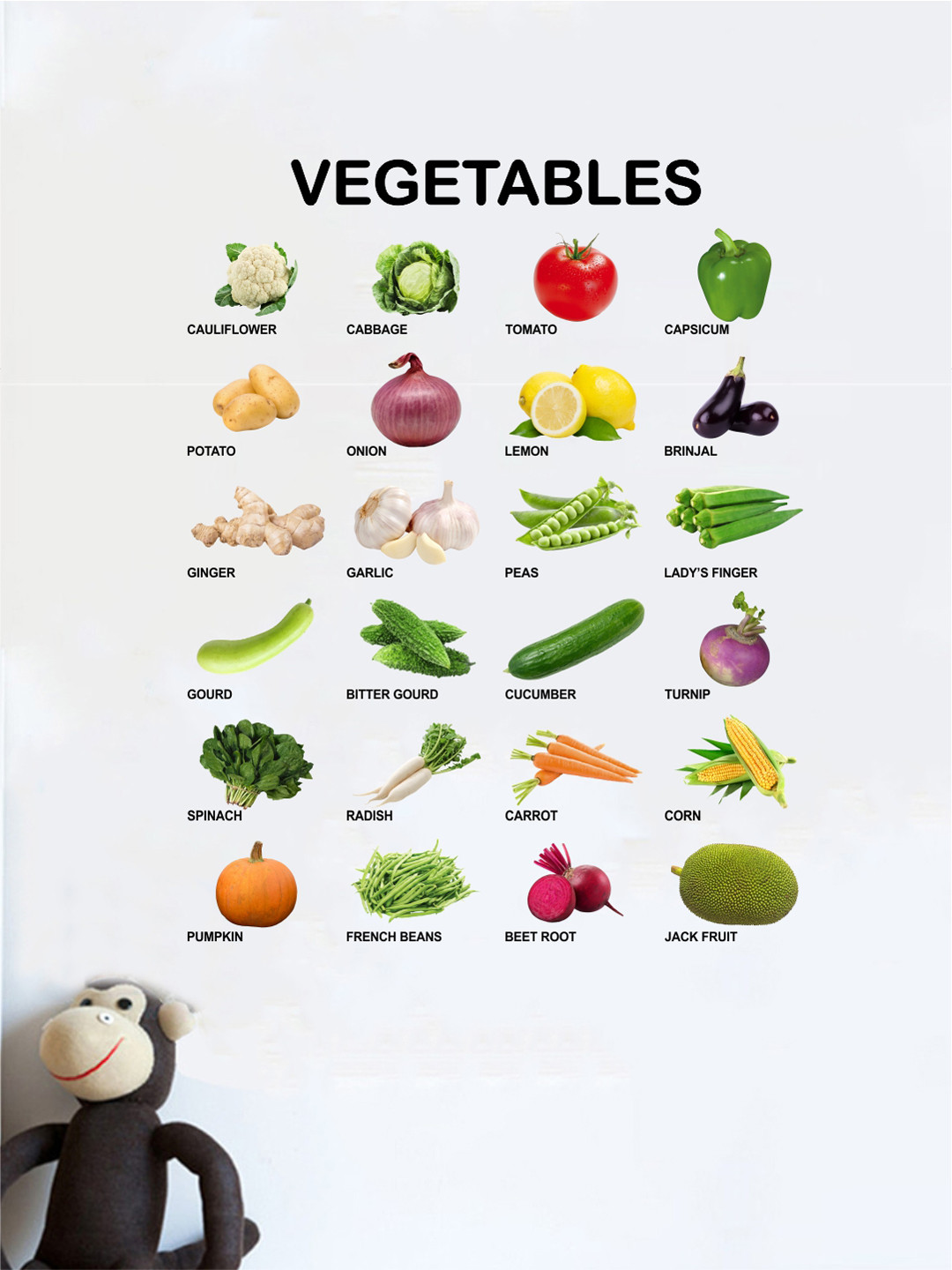 rawpockets Multicoloured Vegetables Names Wall Stickers