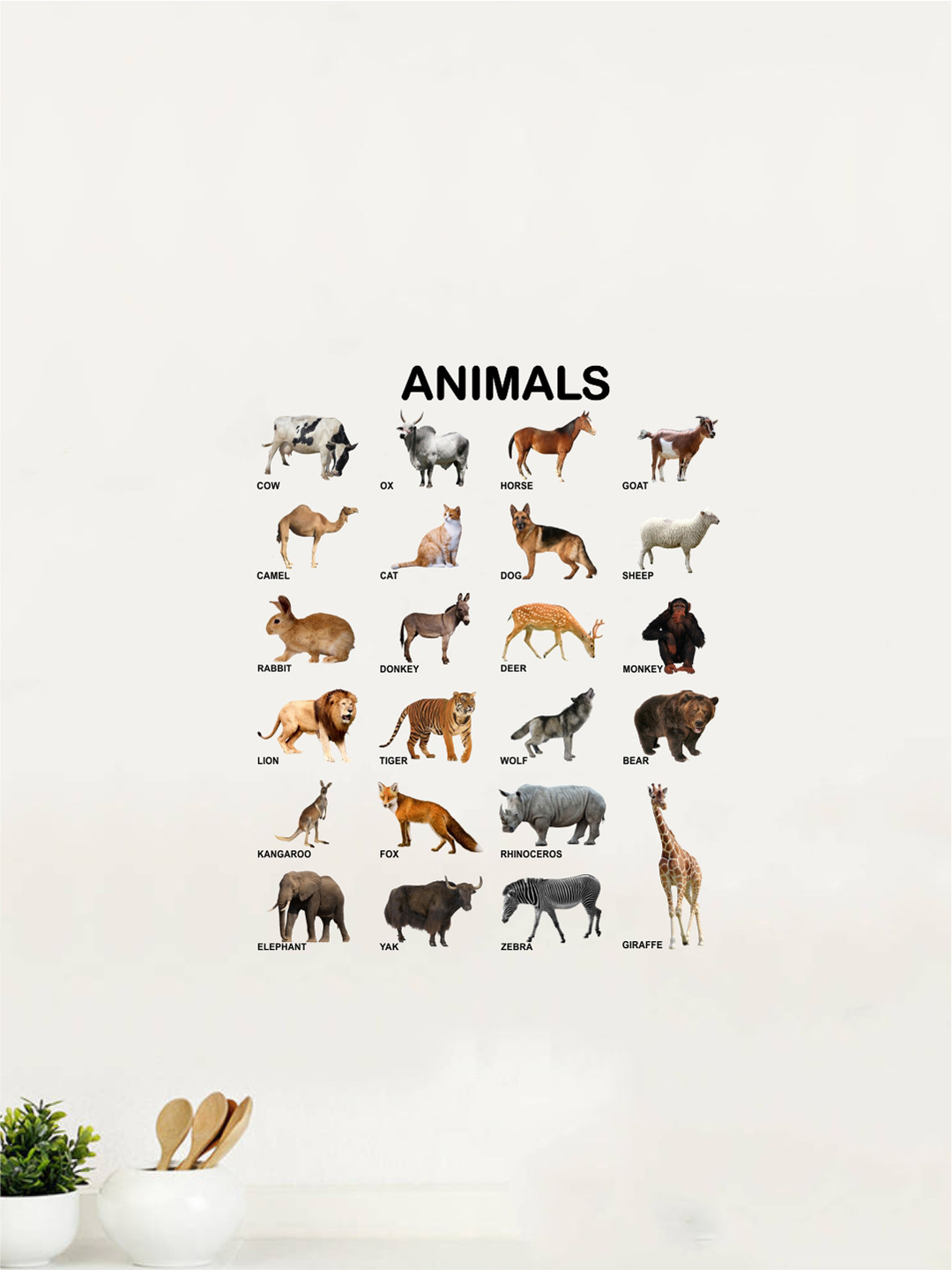 rawpockets Multicolour PVC Printed Animals Name Wall Sticker 75x60