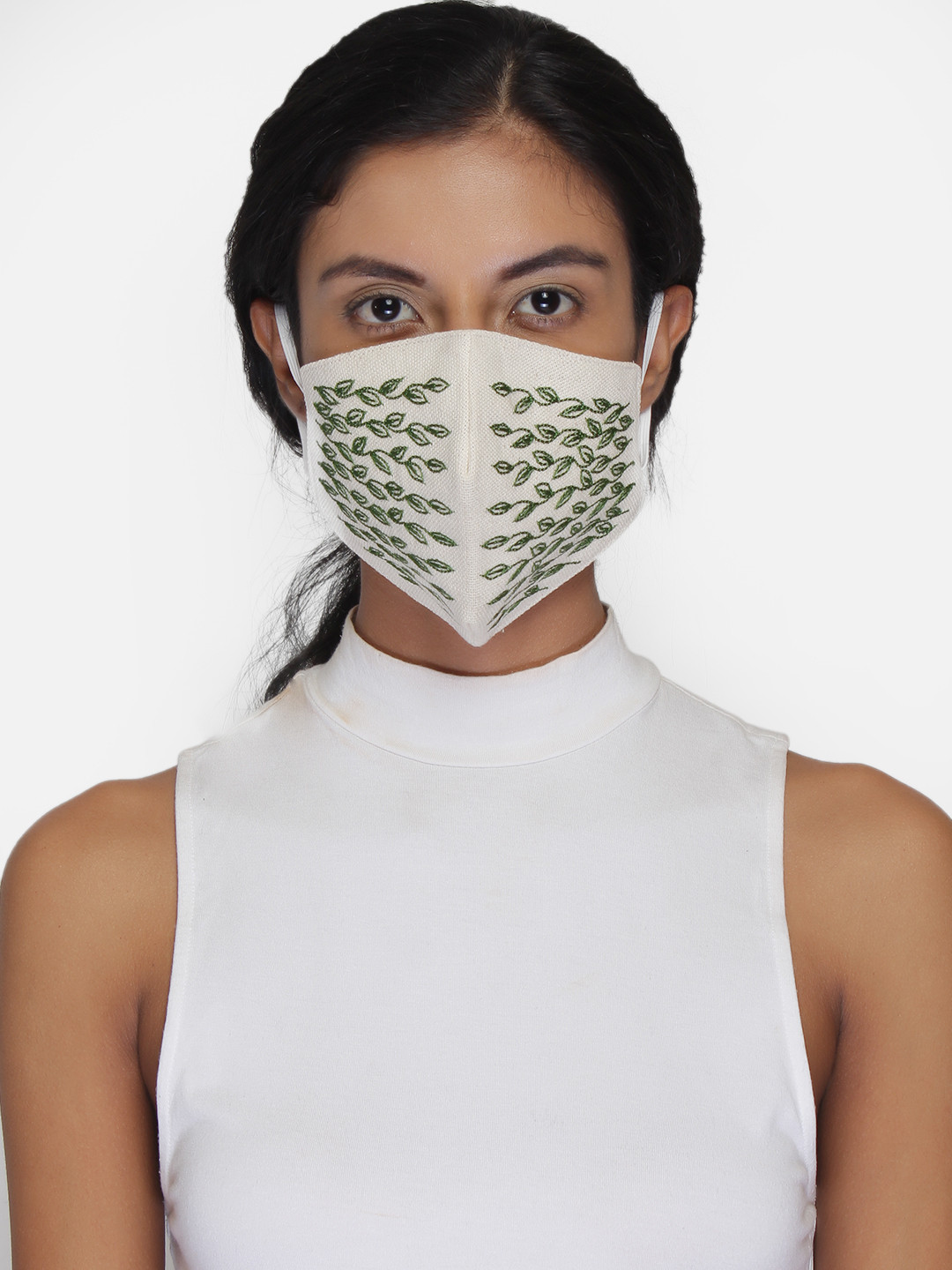 Anekaant Women Green 3-Ply Reusable Embroidered Cotton Fabric Fashion Mask