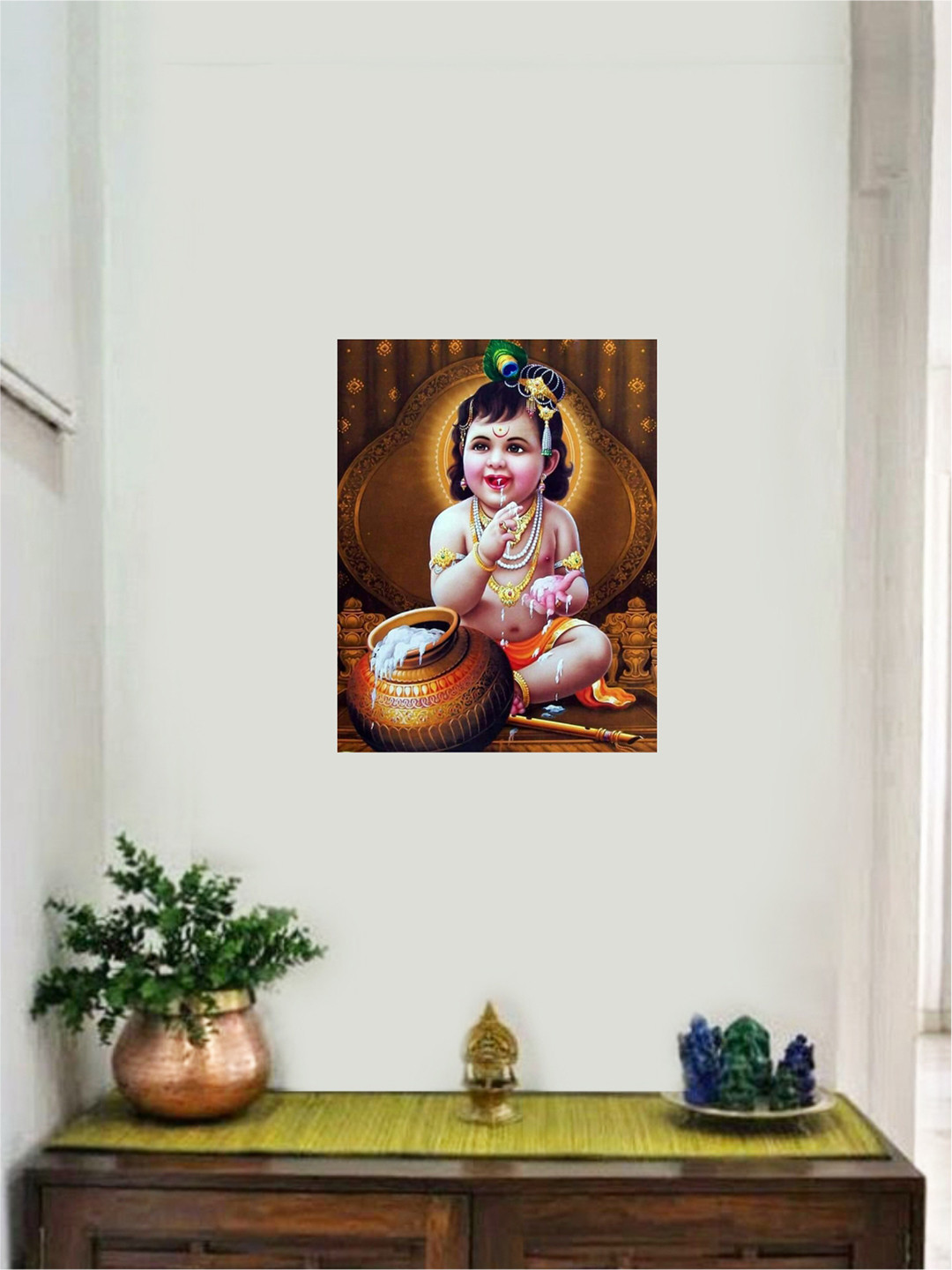 rawpockets Multicolour PVC Krishna Eating Butter Wall Sticker 30x20